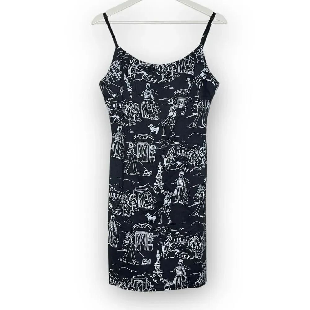 Luly K New York Vintage Y2K Black White Paris Print Bodycon Dress Women’s Medium